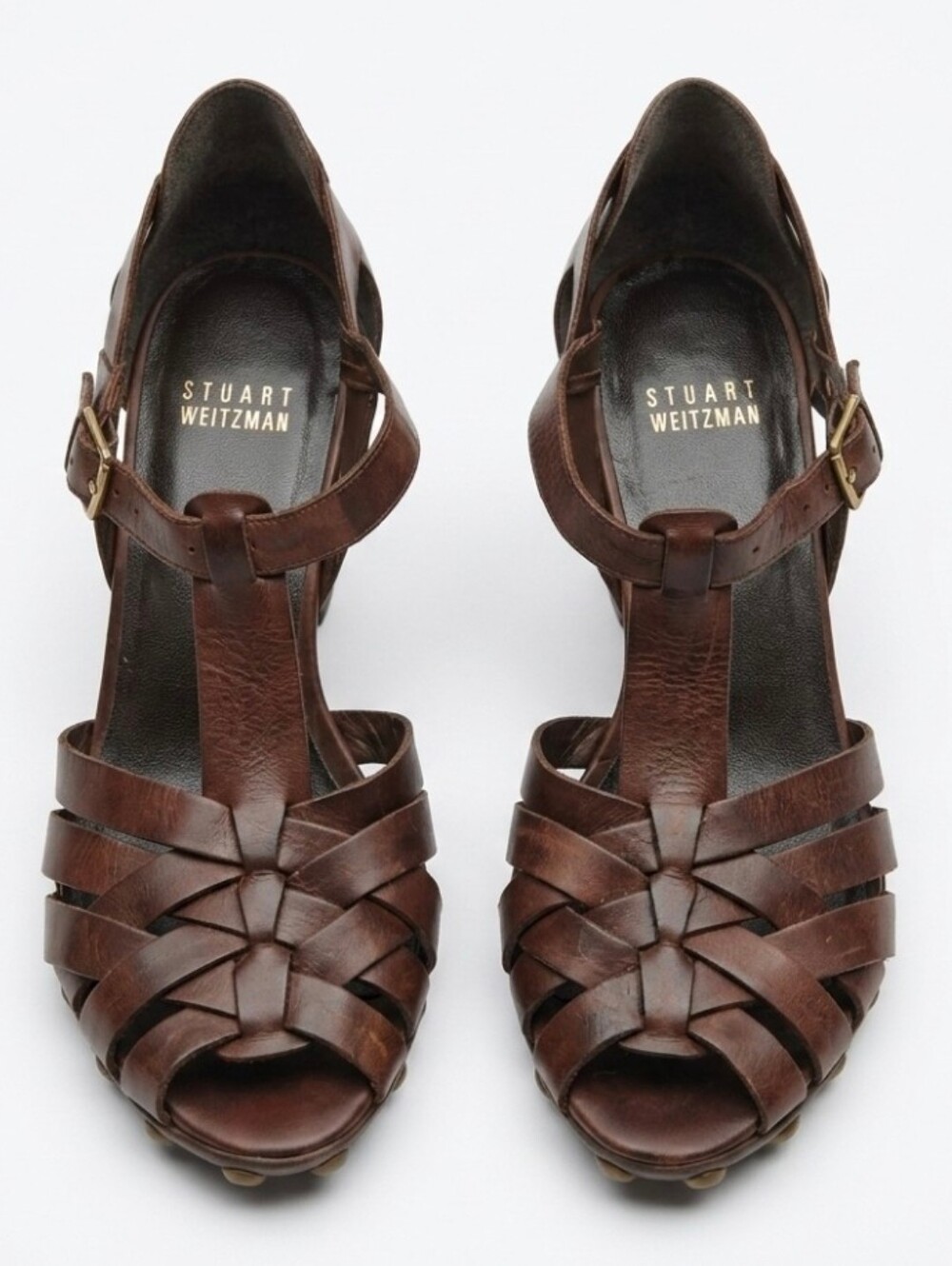 ​Stuart Weitzman Chocolate Brown Leather Strappy Studded Clog Heels 6